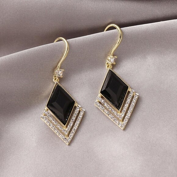 Black Gold Lightweight Statement Dangle Hypoallergic Earrings For Women Trendy - Picture 5 of 8